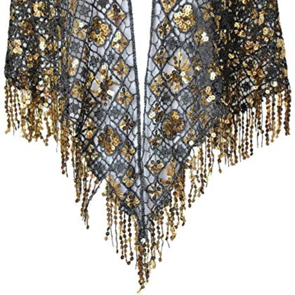 Triangle Ruffle Sequins Wedding/Evening Shawl - Picture 3 of 4